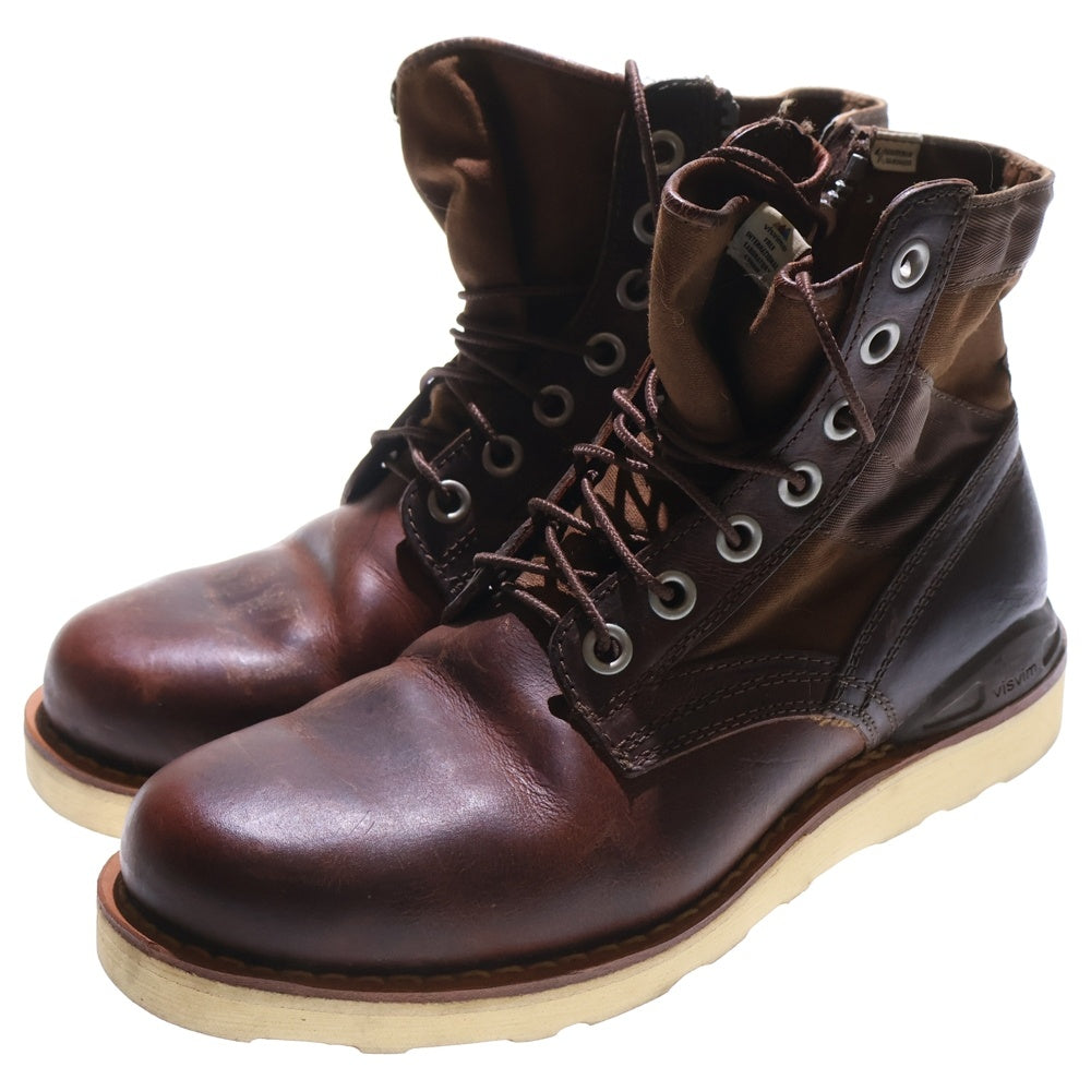 VISVIM(ヴィスヴィム) 7HOLE 73-FOLK ホルク サイドジップ レースアップ レザー ブーツ ブラウン