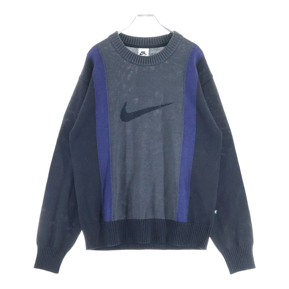 NIKE SB(ナイキエスビー) BIG SWOOSH NSW SWEATER ビッグ スウォッシュ ロゴ ポリエステル ウール ニット セーター ブラック/グレー DD0579-010