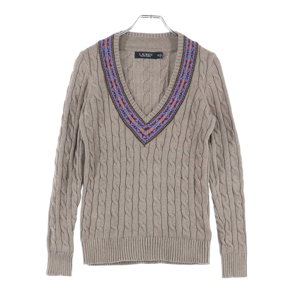 LAUREN RALPH LAUREN(ローレンラルフローレン) ケーブルニット Vネック セーター レディース ブラウン 200882080002