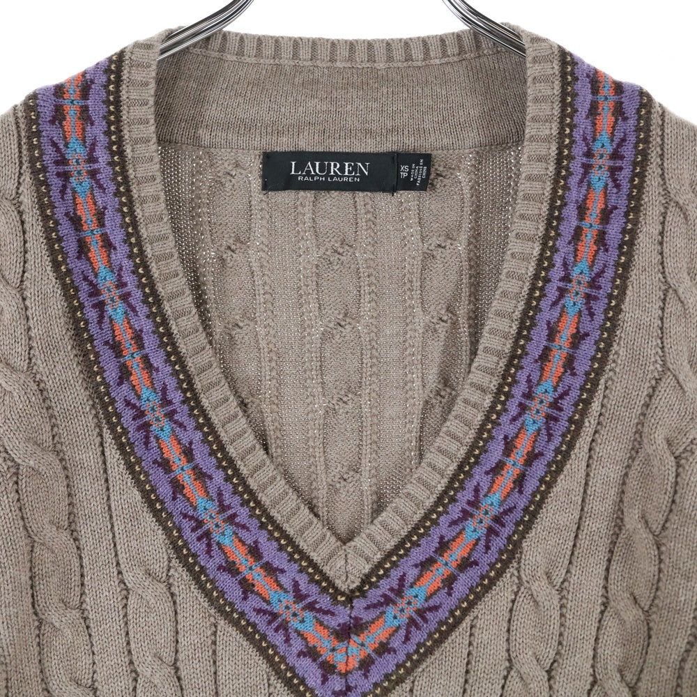 LAUREN RALPH LAUREN(ローレンラルフローレン) ケーブルニット Vネック セーター レディース ブラウン 200882080002