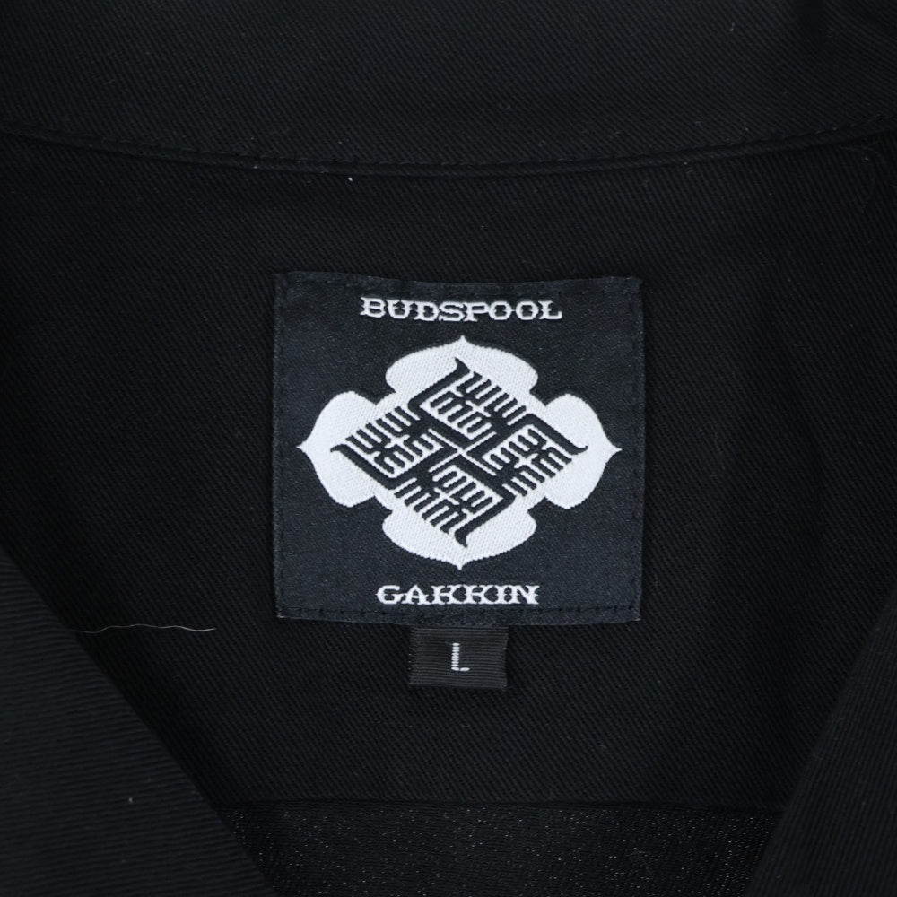 BUDSPOOL(バッズプール) ×GAKKIN 白墨狐 EMBROIDERY 50'S SHIRT ガッキン アート エンブロイダリー オープンカラー 半袖シャツ ブラック