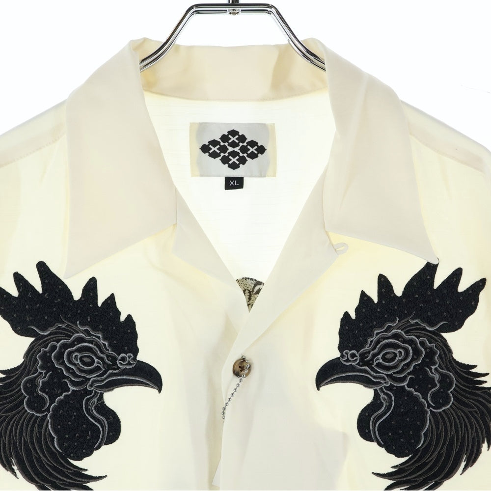BUDSPOOL(バッズプール) ×GAKKIN 鶏 EMBROIDERY WHITE SHIRT ガッキン アート エンブロイダリー オープンカラー 半袖シャツ ホワイト