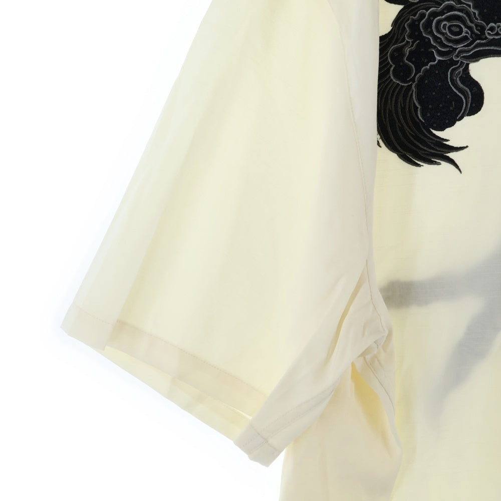 BUDSPOOL(バッズプール) ×GAKKIN 鶏 EMBROIDERY WHITE SHIRT ガッキン アート エンブロイダリー オープンカラー 半袖シャツ ホワイト