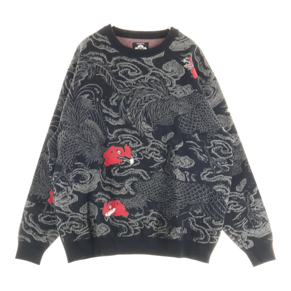 BUDSPOOL(バッズプール) ×GAKKIN 渦軍鶏 COTTON KNIT JACQUARD ガッキン コットン ジャガード クルーネック ニット セーター ブラック