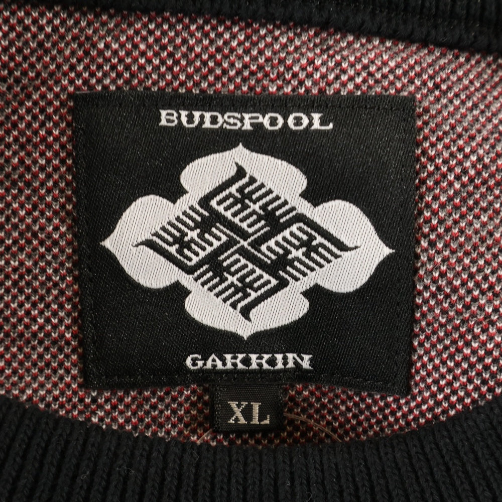 BUDSPOOL(バッズプール) ×GAKKIN 渦軍鶏 COTTON KNIT JACQUARD ガッキン コットン ジャガード クルーネック ニット セーター ブラック