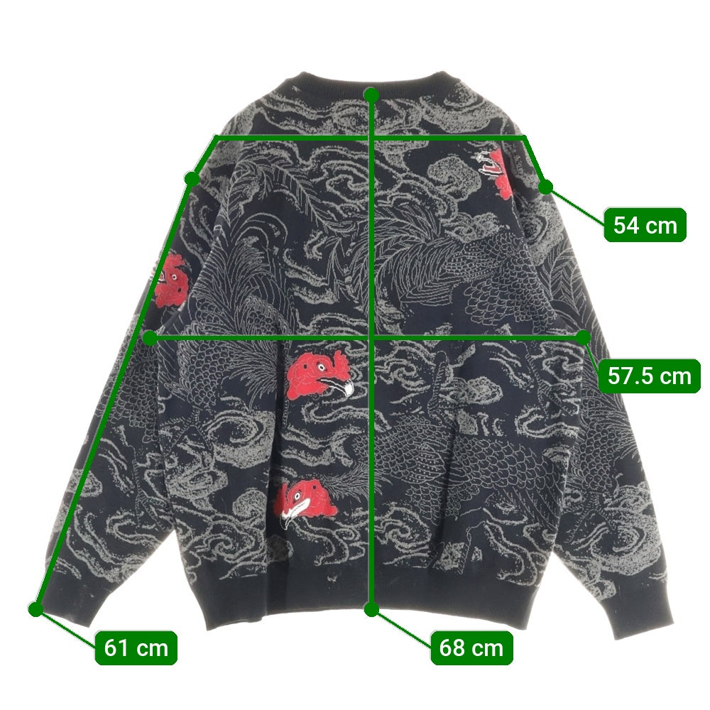 BUDSPOOL(バッズプール) ×GAKKIN 渦軍鶏 COTTON KNIT JACQUARD ガッキン コットン ジャガード クルーネック ニット セーター ブラック