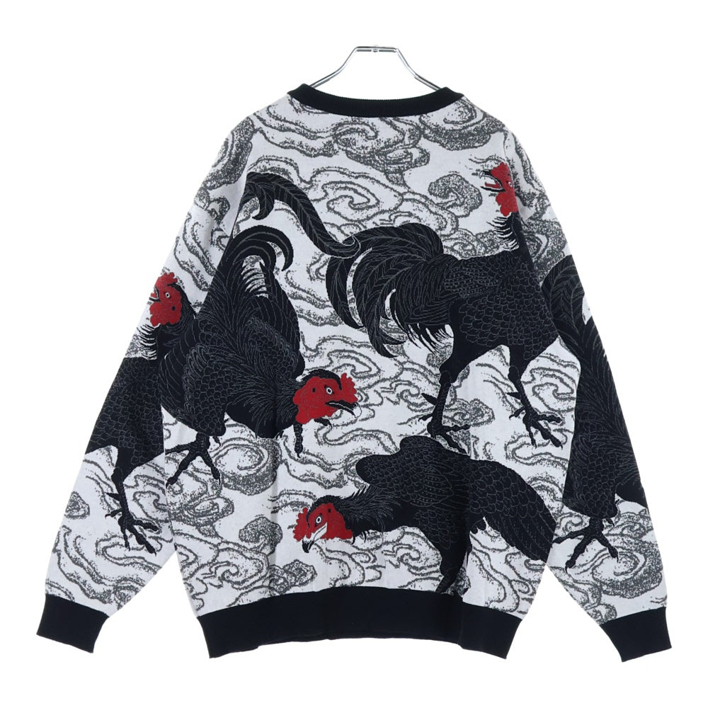 BUDSPOOL(バッズプール) ×GAKKIN 渦軍鶏 COTTON KNIT JACQUARD ガッキン コットン ジャガード クルーネック ニット セーター ホワイト