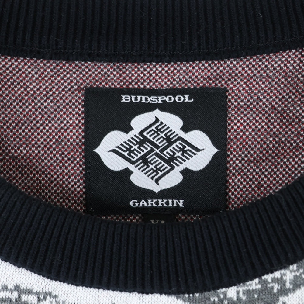 BUDSPOOL(バッズプール) ×GAKKIN 渦軍鶏 COTTON KNIT JACQUARD ガッキン コットン ジャガード クルーネック ニット セーター ホワイト