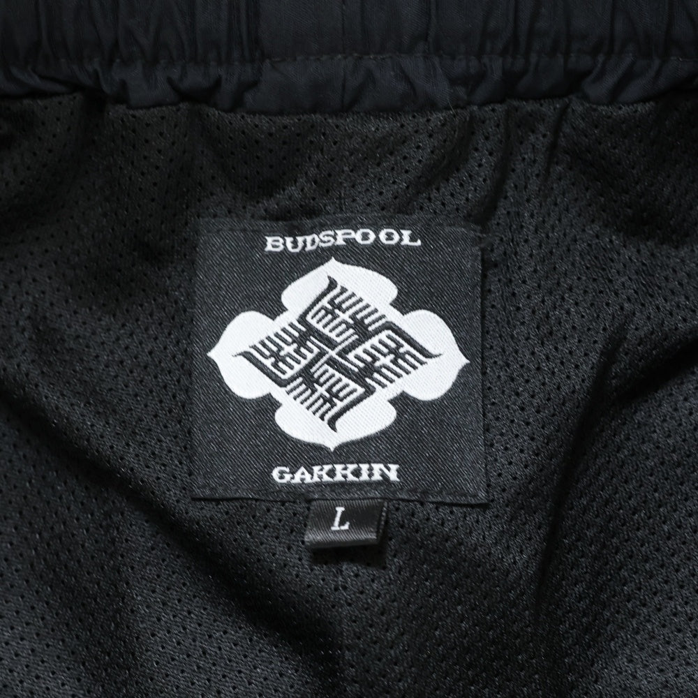 BUDSPOOL(バッズプール) ×GAKKIN 花罰家紋 EMBROIDERY NYLON PANTS ガッキン ロゴエンブロイダリー ナイロン ジョガーパンツ ブラック