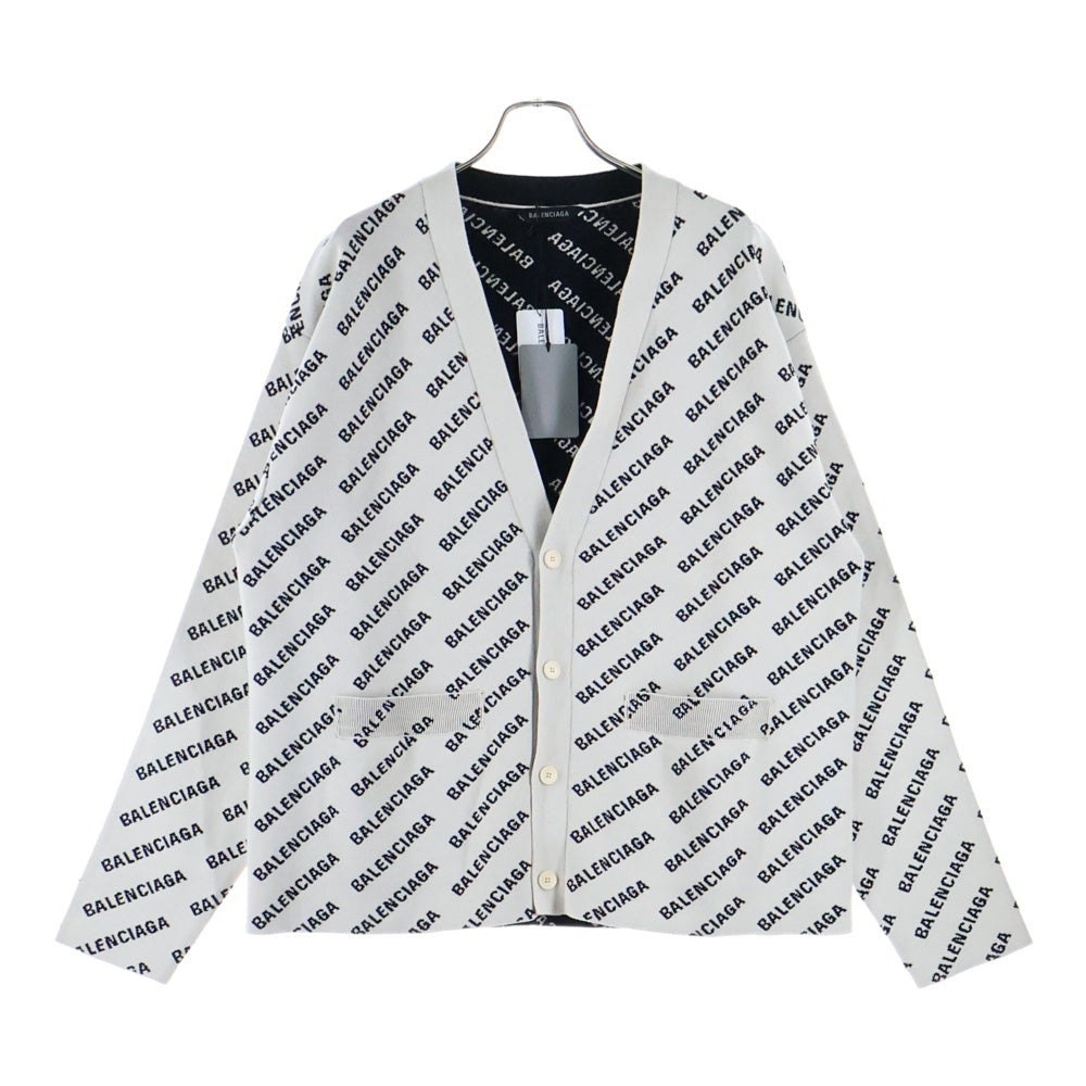 BALENCIAGA(バレンシアガ) Logo Intarsia Wool Cardigan ロゴインターシャ ウール ニット カーディガン ホワイト/ブラック 718899 T3233