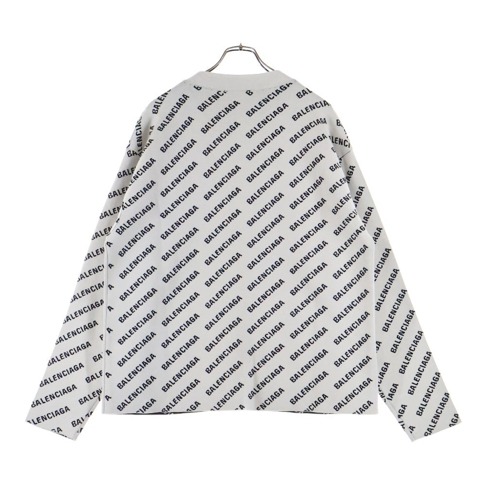 BALENCIAGA(バレンシアガ) Logo Intarsia Wool Cardigan ロゴインターシャ ウール ニット カーディガン ホワイト/ブラック 718899 T3233