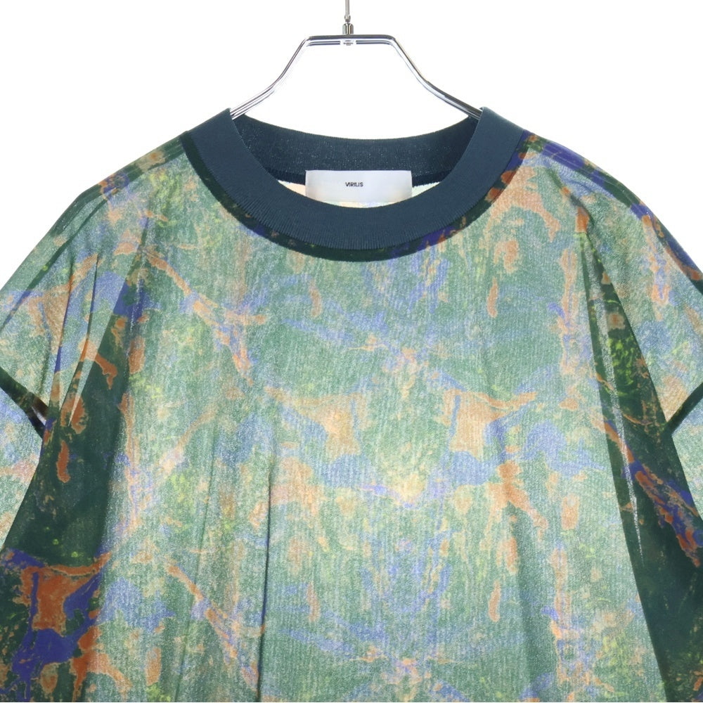 TOGA VIRILIS(トーガ ビリリース) 22AW MARBLE PRINT T-SHIRT 総柄 マーブルプリント 半袖Tシャツ カットソー グリーン TV22-JK350