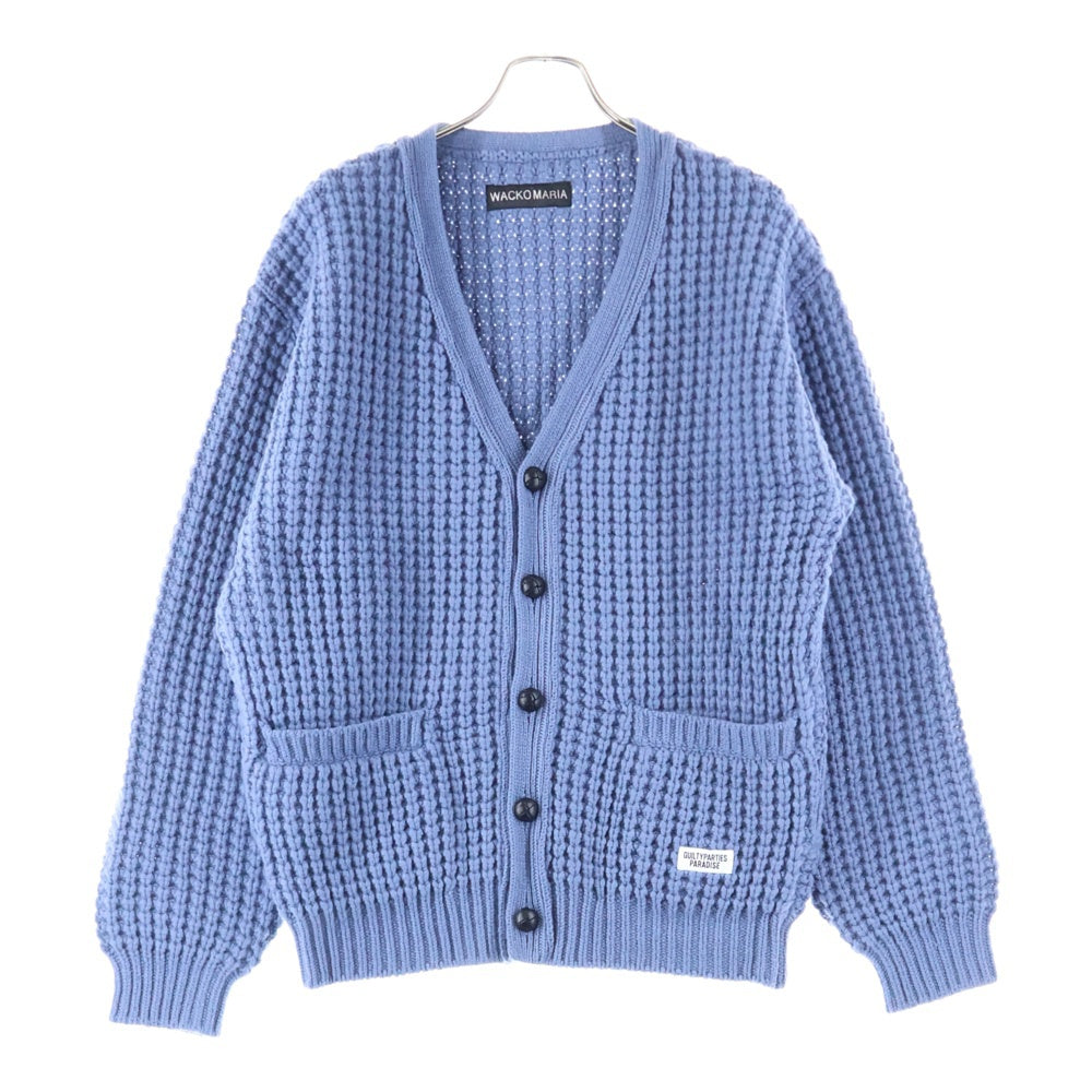 WACKO MARIA(ワコマリア) 24AW WAFFLE KNIT CARDIGAN ワッフルニット カーディガン セーター ブルー 24FW-WMK-KN02