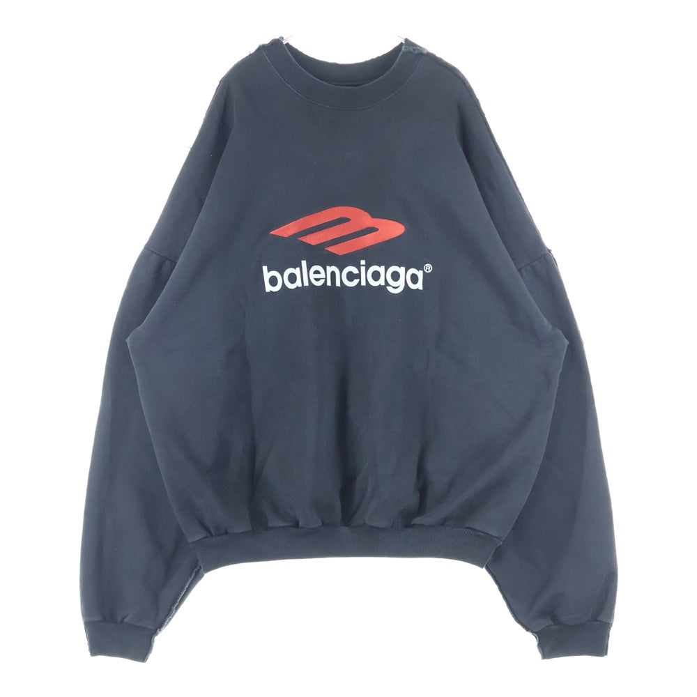 BALENCIAGA(バレンシアガ) 24SS Double Front Crew ダブルフロントダメージ加工クルーネックスウェットトレーナー ブラック 791614 TQVQ7