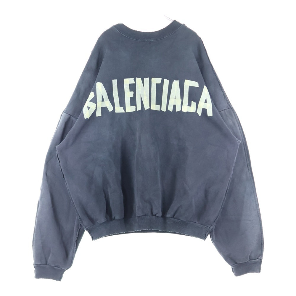 BALENCIAGA(バレンシアガ) 24SS Double Front Crew ダブルフロントダメージ加工クルーネックスウェットトレーナー ブラック 791614 TQVQ7