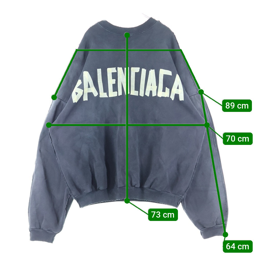 BALENCIAGA(バレンシアガ) 24SS Double Front Crew ダブルフロントダメージ加工クルーネックスウェットトレーナー ブラック 791614 TQVQ7