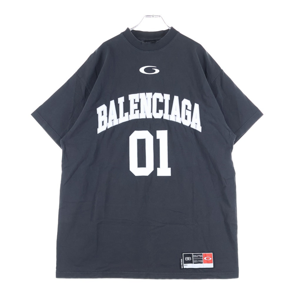 BALENCIAGA(バレンシアガ) 25SS BASKETBALL SERIES バスケットシリーズ ロゴ刺繍デザイン クルーネック半袖Tシャツカットソー ブラック 787349 TRVW9