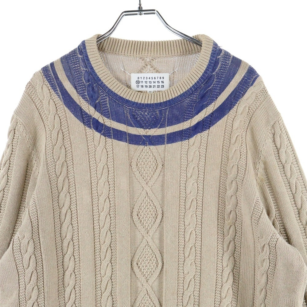Maison Margiela 10(メゾン マルジェラ) 14SS ペイントデザイン クルーネック コットンニット セーター ベージュ S30HA0706 S14831