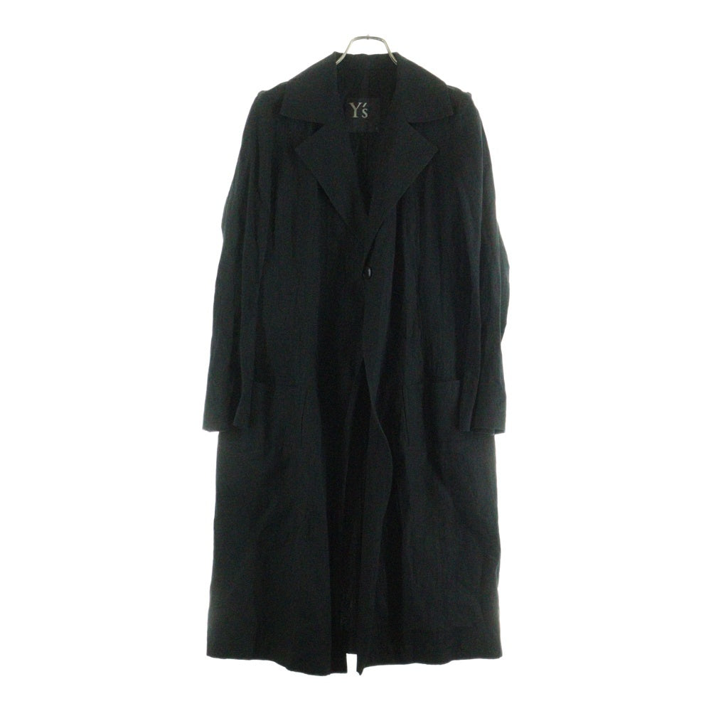 Y's(ワイズ) リネン混 1B ロング ジャケット ブラック YO-J28-012 レディース