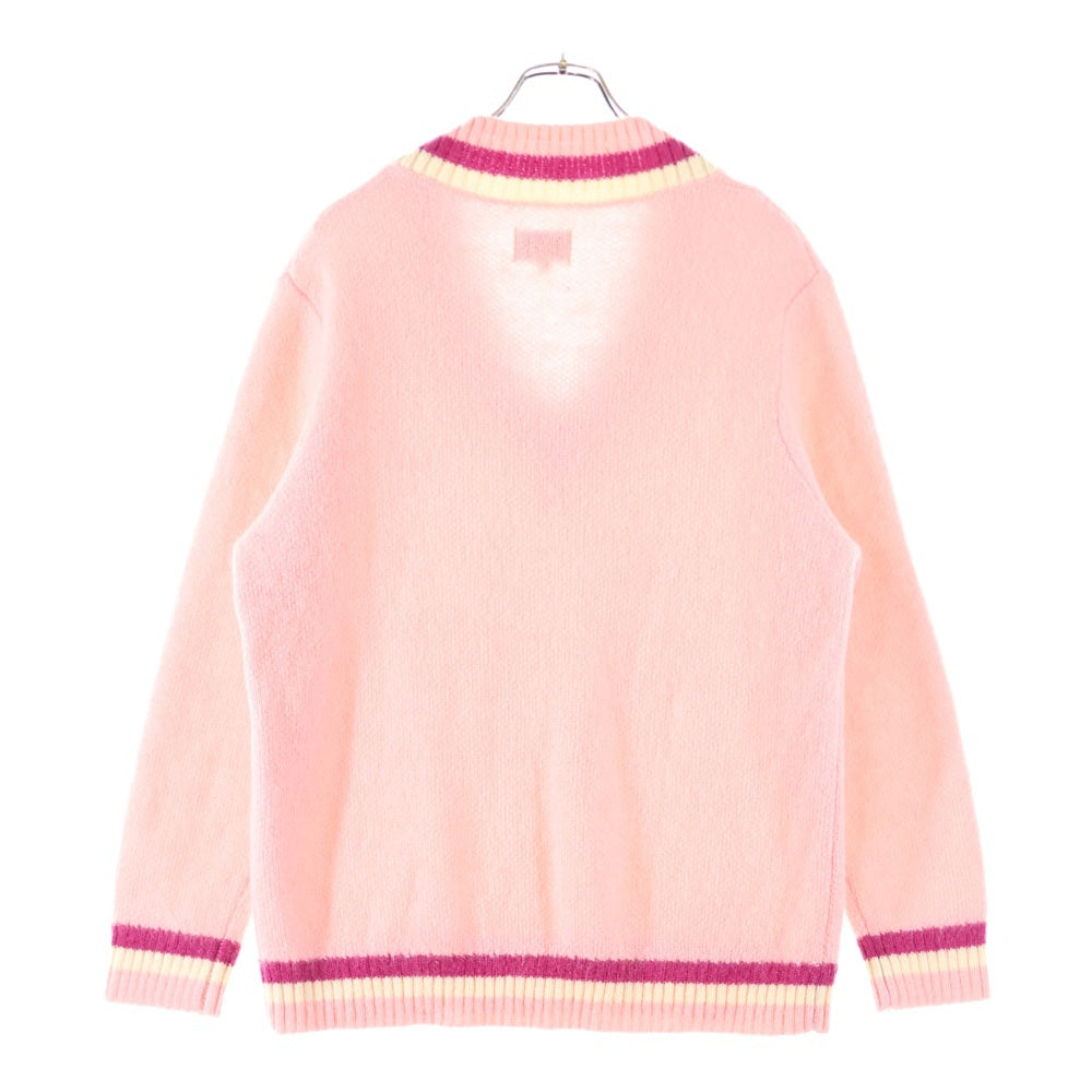 GOLF WANG(ゴルフワン) ロゴ刺繍 モヘア混 Vネック ニット セーター ピンク