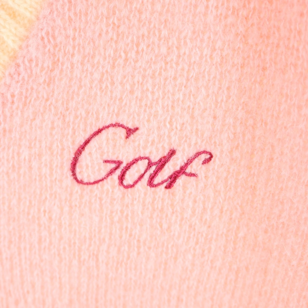 GOLF WANG(ゴルフワン) ロゴ刺繍 モヘア混 Vネック ニット セーター ピンク