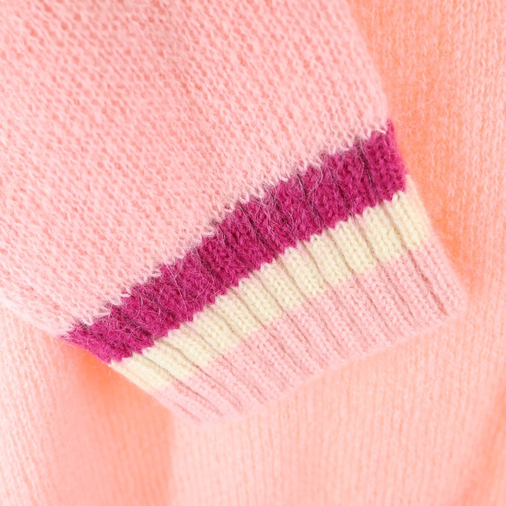 GOLF WANG(ゴルフワン) ロゴ刺繍 モヘア混 Vネック ニット セーター ピンク