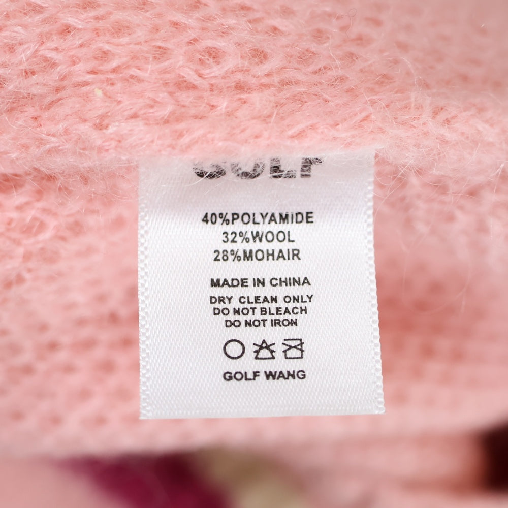 GOLF WANG(ゴルフワン) ロゴ刺繍 モヘア混 Vネック ニット セーター ピンク