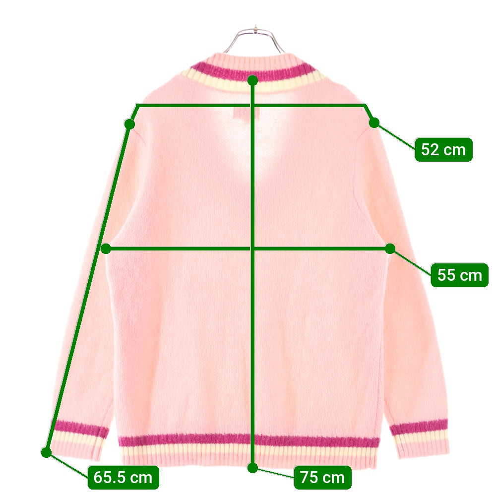 GOLF WANG(ゴルフワン) ロゴ刺繍 モヘア混 Vネック ニット セーター ピンク