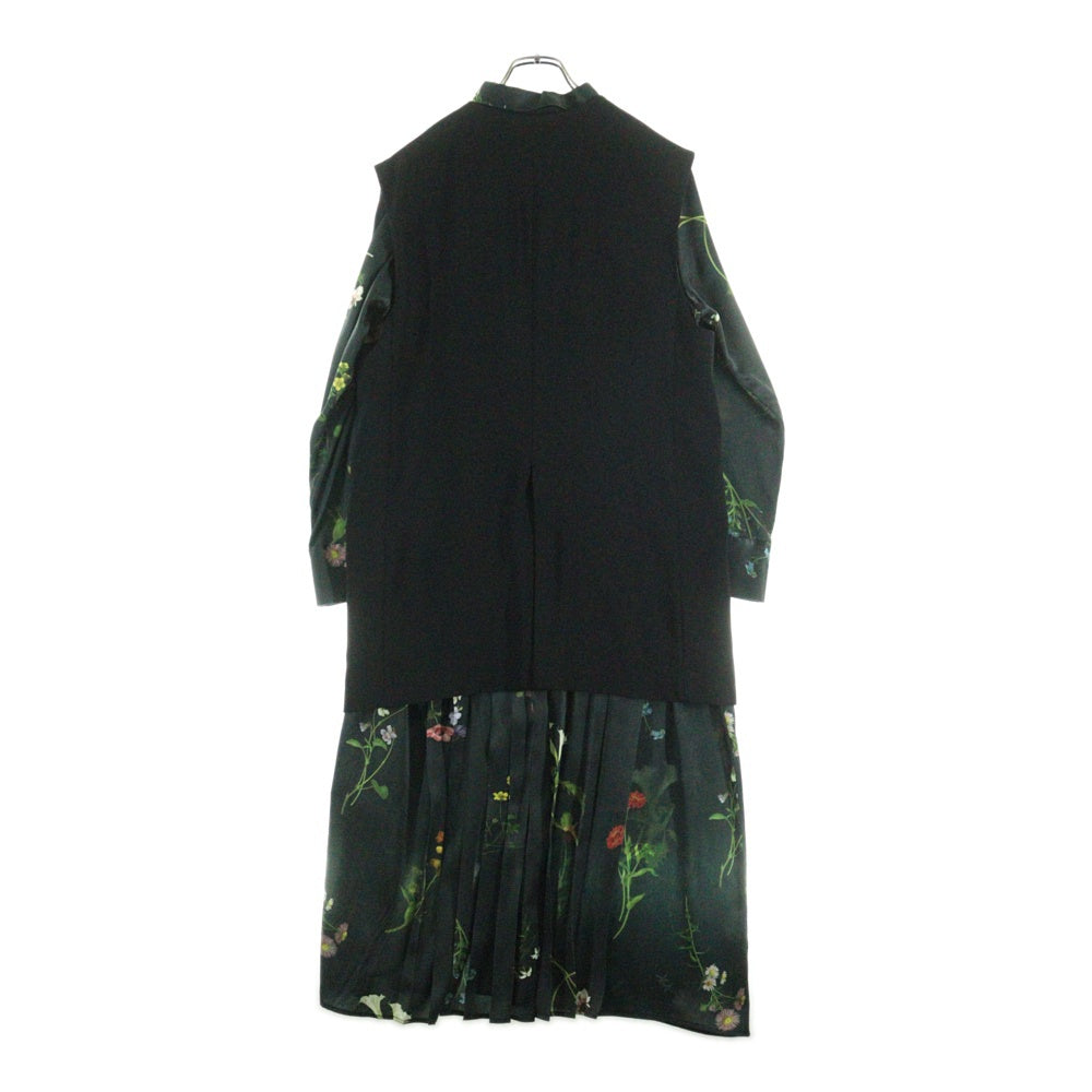 AMERI(アメリ) ボタニカルプリント ポリエステル ベストレイヤード ロングワンピース グリーン/ブラック レディース 02120550581