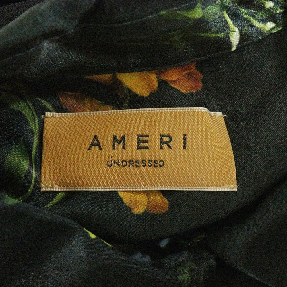 AMERI(アメリ) ボタニカルプリント ポリエステル ベストレイヤード ロングワンピース グリーン/ブラック レディース 02120550581