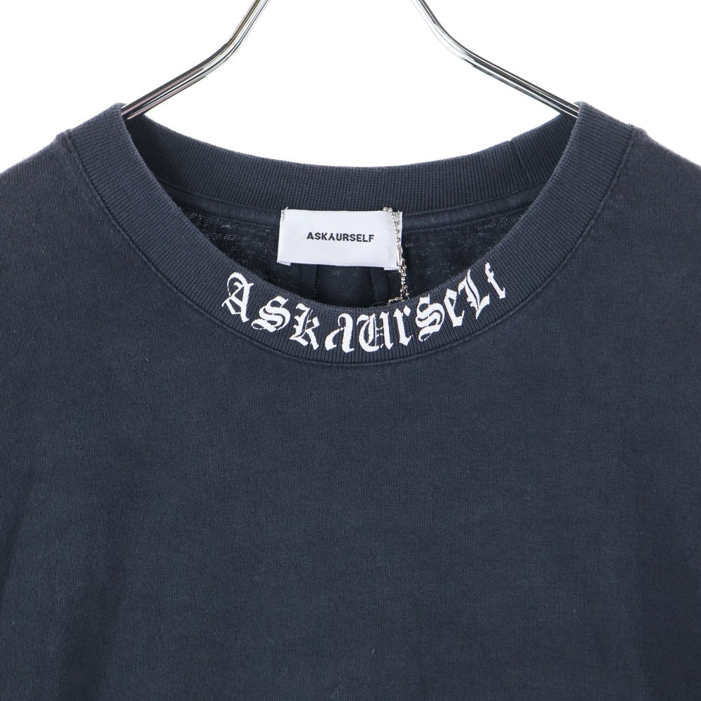 ASKYURSELF(アスクユアセルフ) SCRIBT LS ネックアームプリント オーバーサイズ 長袖Tシャツ カットソー ブラック