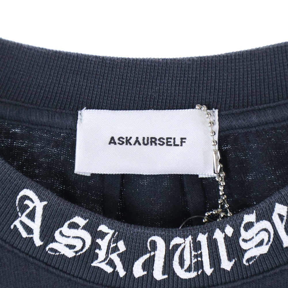 ASKYURSELF(アスクユアセルフ) SCRIBT LS ネックアームプリント オーバーサイズ 長袖Tシャツ カットソー ブラック
