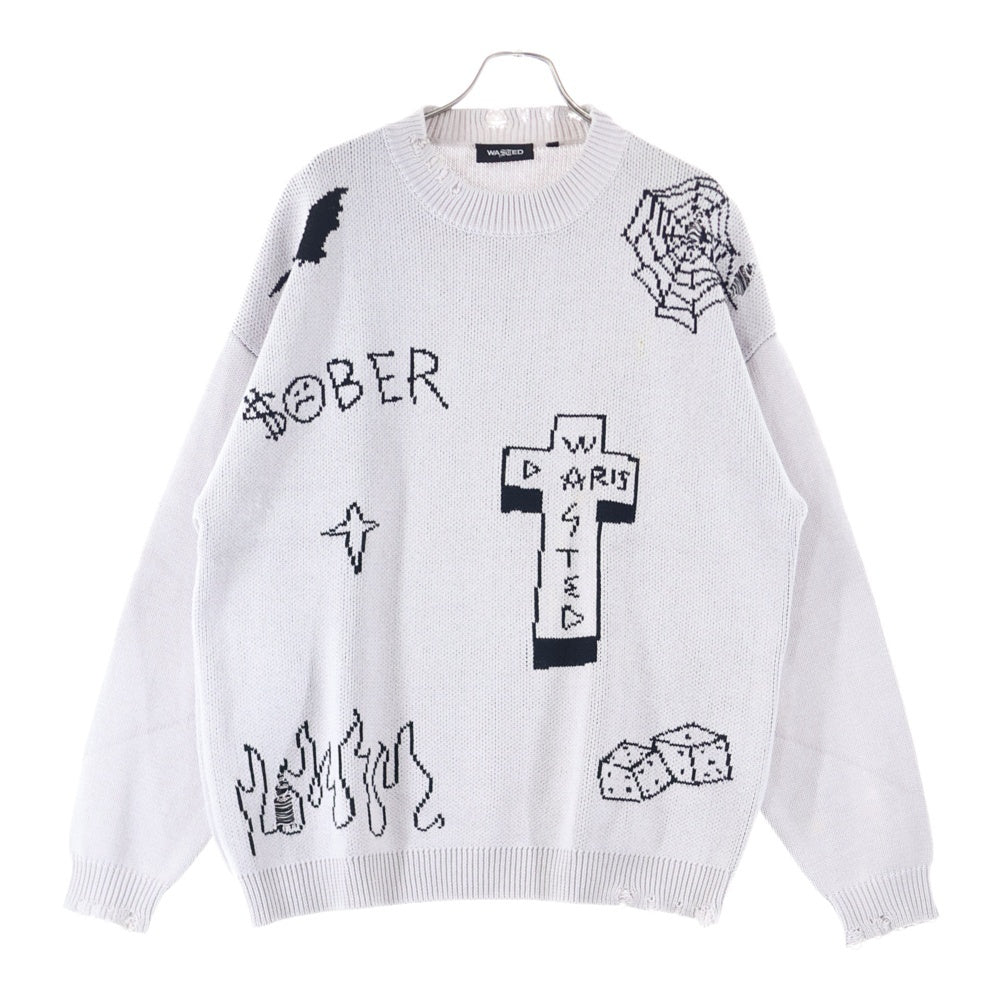 NO BRAND(ノーブランド) WASTED PARIS ウェイステッドパリス LOCALS DESTROY SWEATER ローカルズ デストロイ ニット セーター ライトグレー