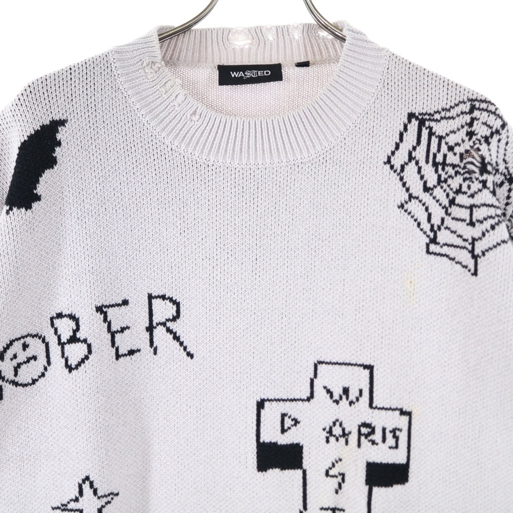 NO BRAND(ノーブランド) WASTED PARIS ウェイステッドパリス LOCALS DESTROY SWEATER ローカルズ デストロイ ニット セーター ライトグレー
