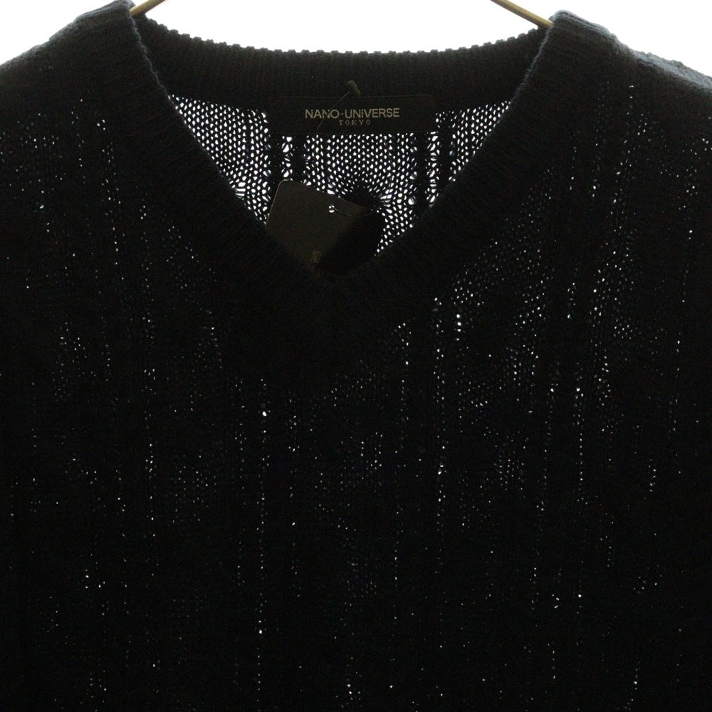 nano universe(ナノユニバース) Vネック ケーブルニット セーター ネイビー