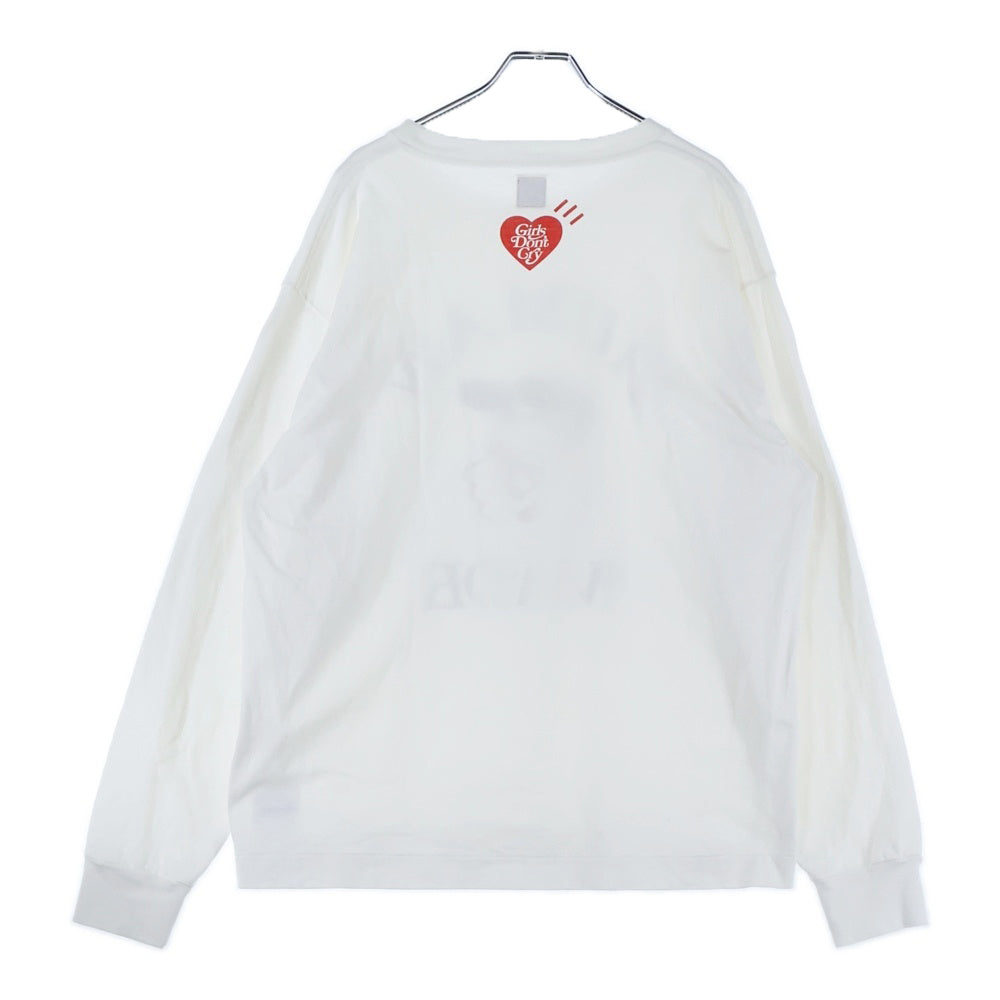 HUMAN MADE(ヒューマンメイド) ×GIRLS DON'T CRY VALENTINES DAY L/S T-SHIRT ガールズドントクライ バレンタイン フロントロゴデザイン クルーネック カットソー 長袖Tシャツ ホワイト