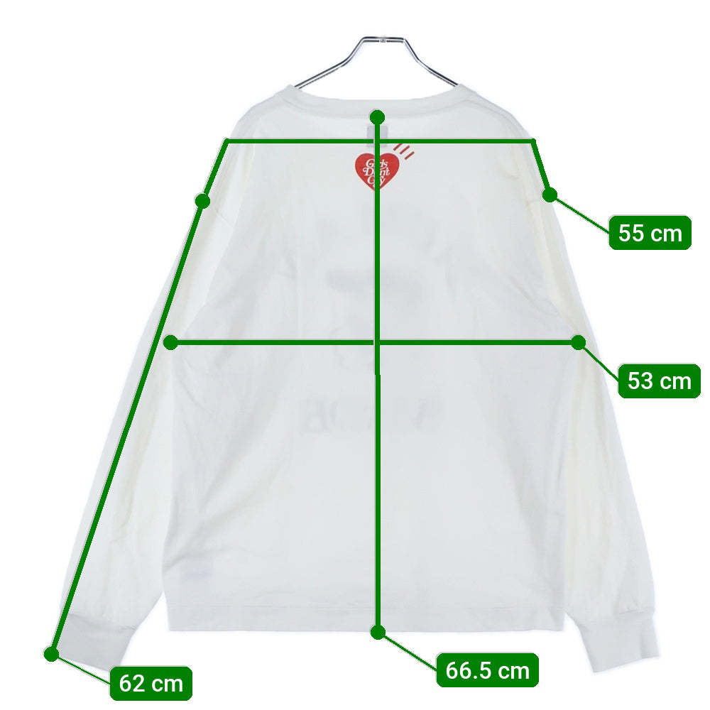 HUMAN MADE(ヒューマンメイド) ×GIRLS DON'T CRY VALENTINES DAY L/S T-SHIRT ガールズドントクライ バレンタイン フロントロゴデザイン クルーネック カットソー 長袖Tシャツ ホワイト