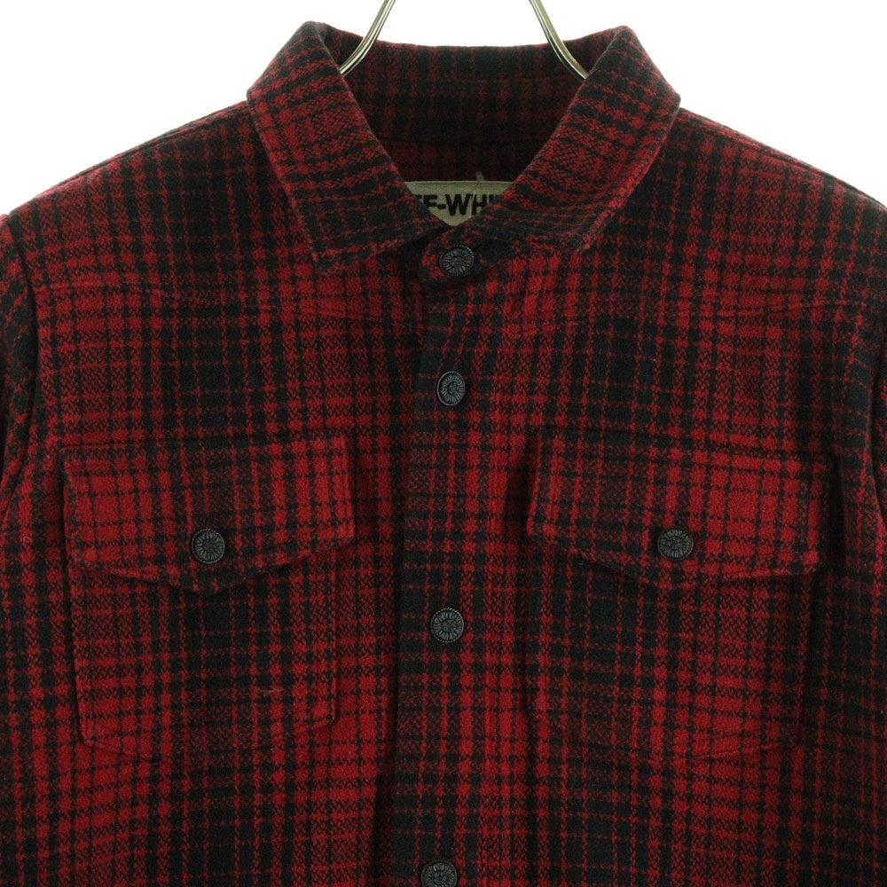 OFF-WHITE(オフホワイト) バック スプレープリント ウール混 長袖チェックシャツ ジャケット レッド/ホワイト