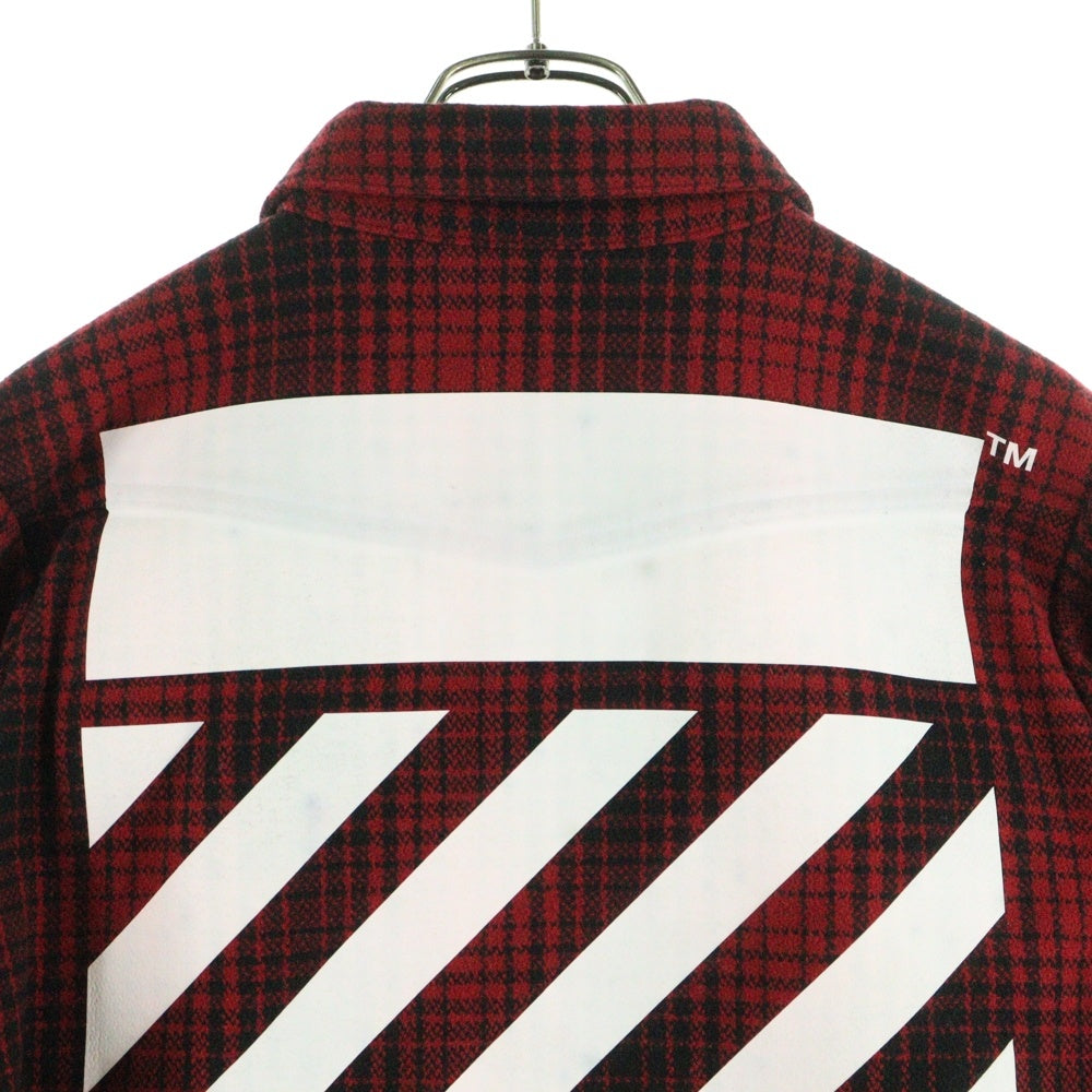 OFF-WHITE(オフホワイト) バック スプレープリント ウール混 長袖チェックシャツ ジャケット レッド/ホワイト