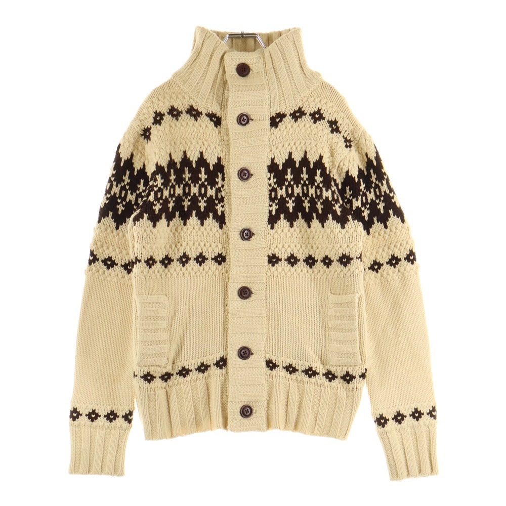 Abercrombie&Fitch(アバクロンビーアンドフィッチ) ノルディック柄 コットンポリニット スタンドカラー カーディガン ベージュ