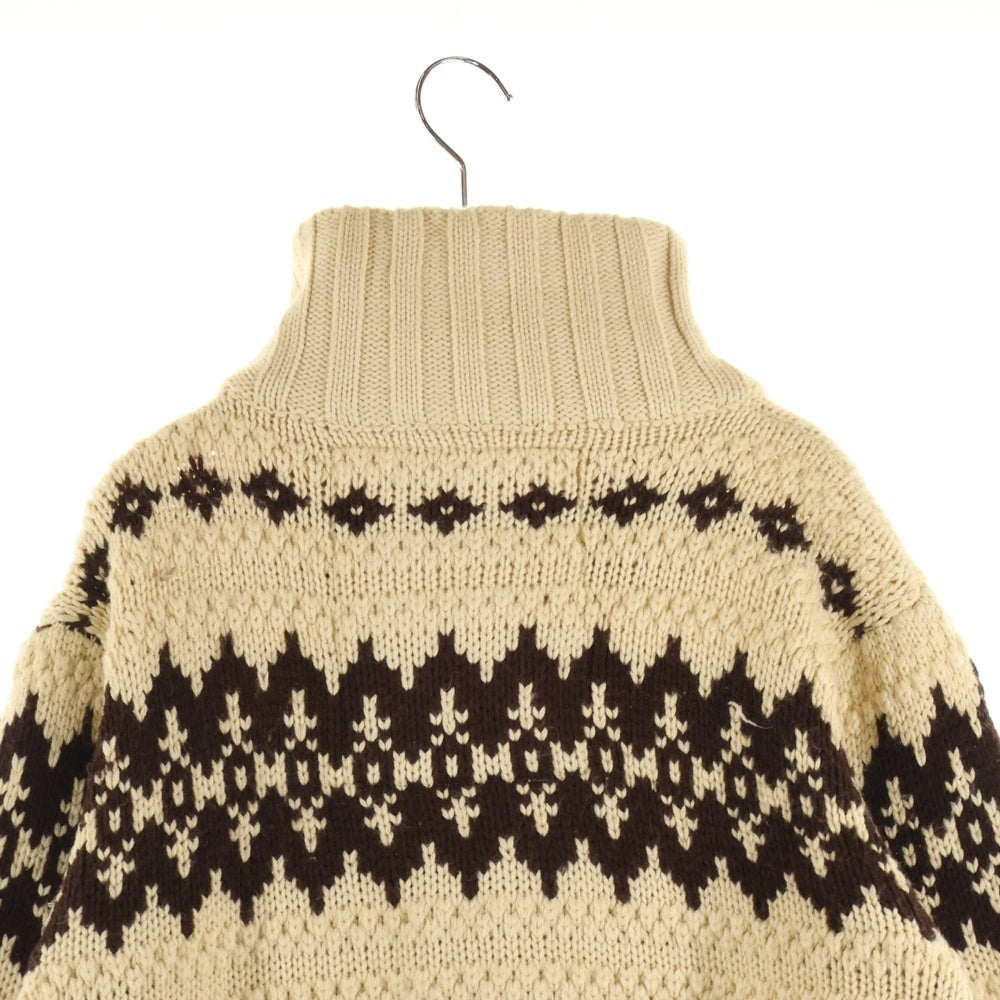 Abercrombie&Fitch(アバクロンビーアンドフィッチ) ノルディック柄 コットンポリニット スタンドカラー カーディガン ベージュ