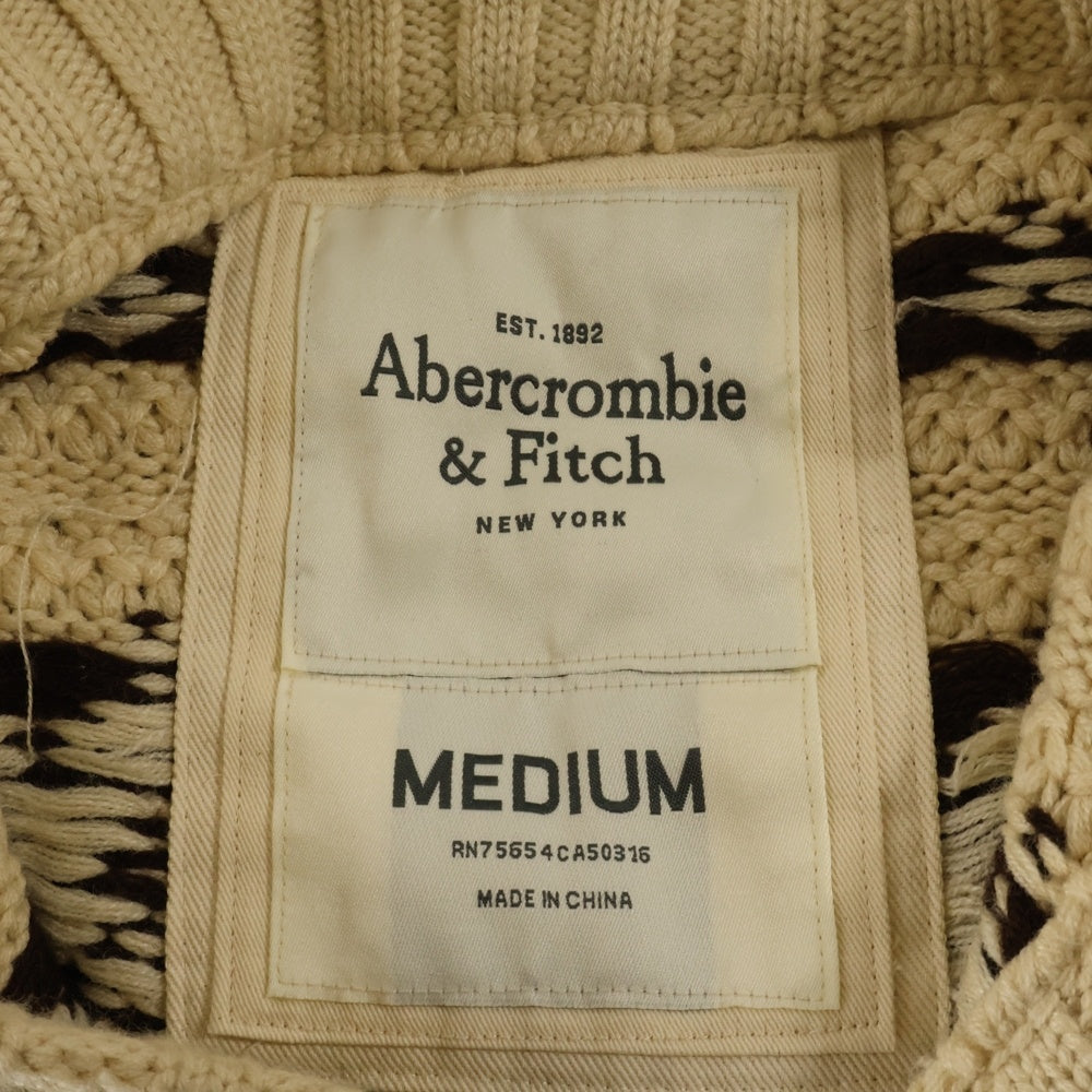 Abercrombie&Fitch(アバクロンビーアンドフィッチ) ノルディック柄 コットンポリニット スタンドカラー カーディガン ベージュ