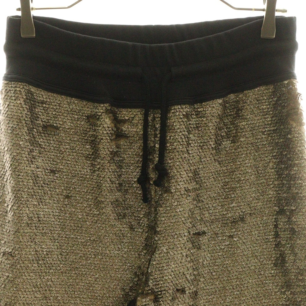 DRIES VAN NOTEN(ドリスヴァンノッテン) スパンコールデザイン ドローストリング リブ スウェットパンツ ブラック/ゴールド