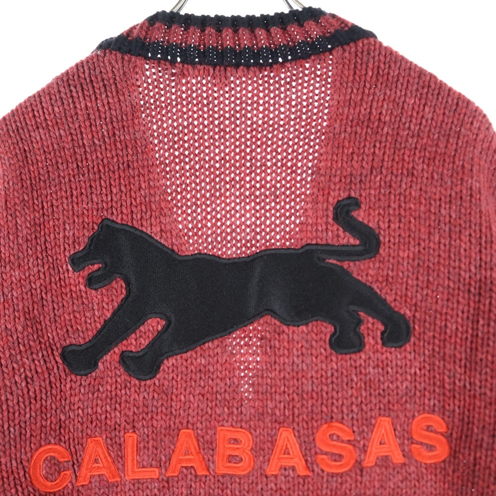 YEEZY SEASON 5(イージーシーズンファイブ) CALASABAS GRAPHIC CARDIGAN 両面アームワッペン刺繍 ウール混 ニットカーディガン レッド/ブラック KW5U2039-C15