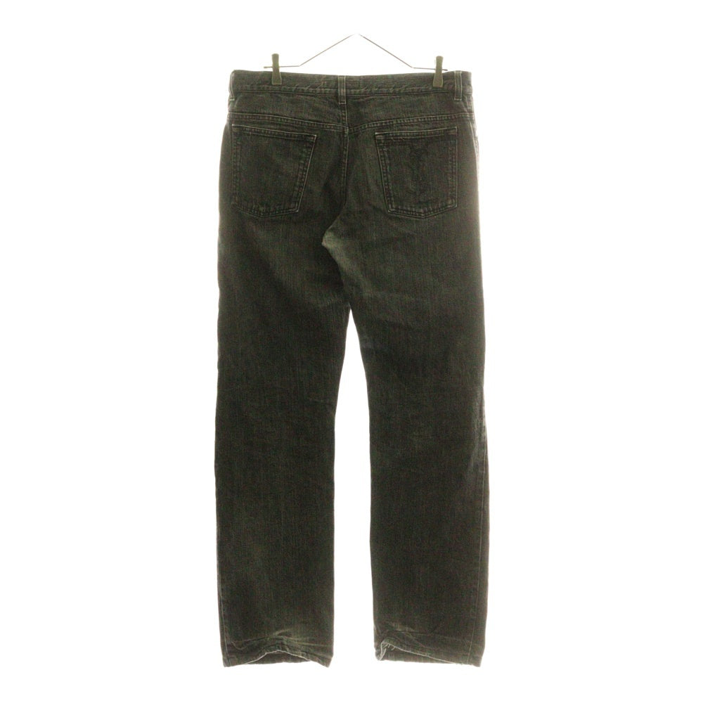 YVES SAINT LAURENT(イヴサンローラン) マルチポケット ロゴデザインモチーフボタン ジップアップ デニムパンツ ブラック YL604