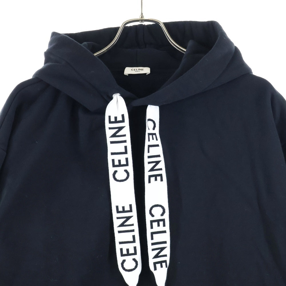 CELINE(セリーヌ) 21AW LOOSE SWEATSHIRT IN COTTON FLEECE ドローコード プルオーバー フーデッド スウェット パーカー ブラック 2Y468670Q