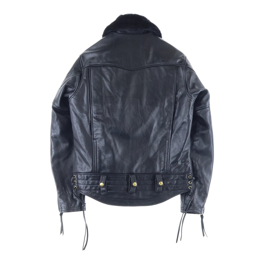 KADOYA(カドヤ) K'S LEATHER カウレザー ファー切り替え ダブルポケット アームジップ ジップアップ レザージャケット ライダース ブラック LDXCWJS-101