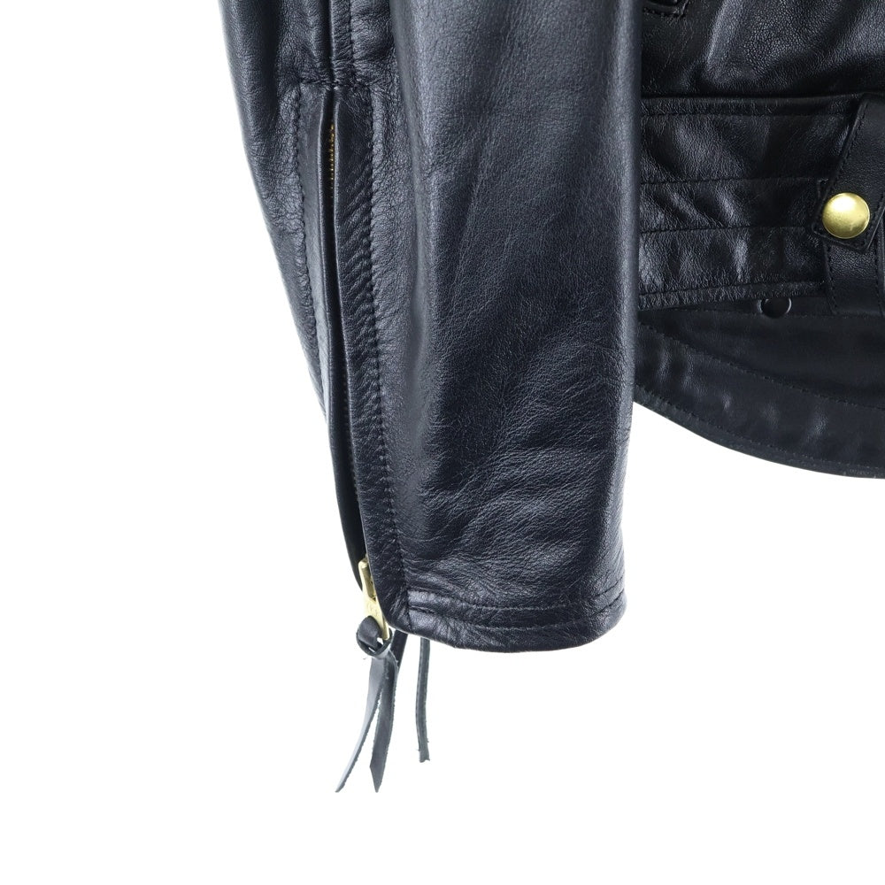 KADOYA(カドヤ) K'S LEATHER カウレザー ファー切り替え ダブルポケット アームジップ ジップアップ レザージャケット ライダース ブラック LDXCWJS-101