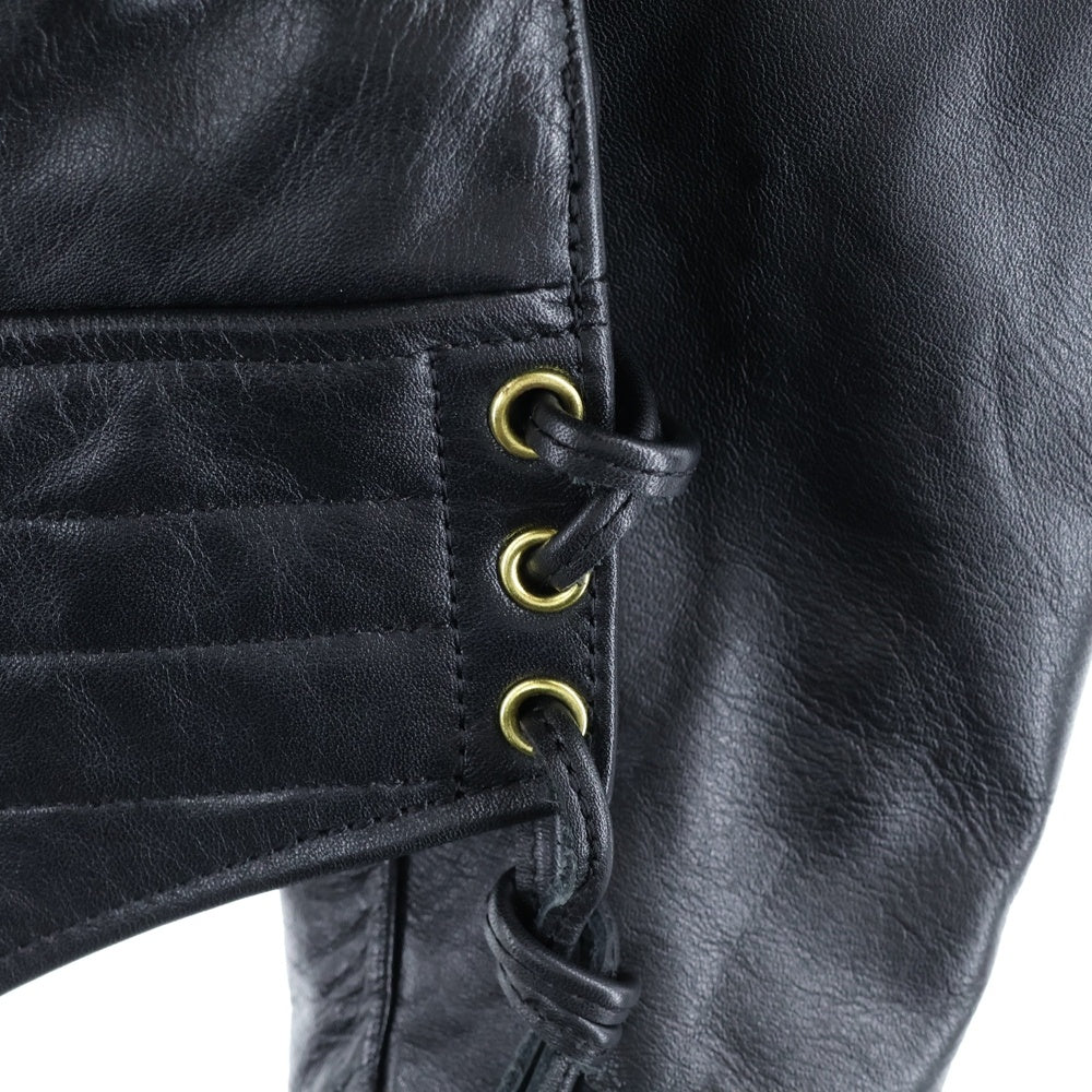 KADOYA(カドヤ) K'S LEATHER カウレザー ファー切り替え ダブルポケット アームジップ ジップアップ レザージャケット ライダース ブラック LDXCWJS-101