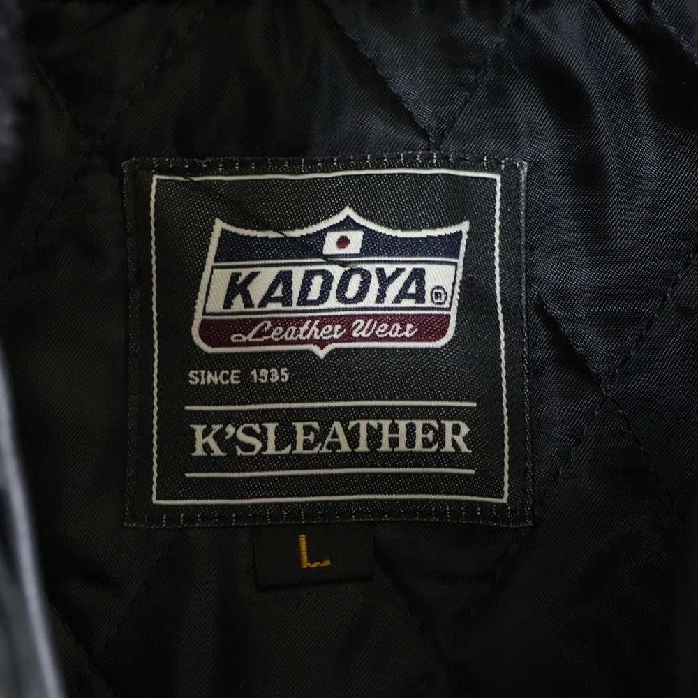 KADOYA(カドヤ) K'S LEATHER カウレザー ファー切り替え ダブルポケット アームジップ ジップアップ レザージャケット ライダース ブラック LDXCWJS-101